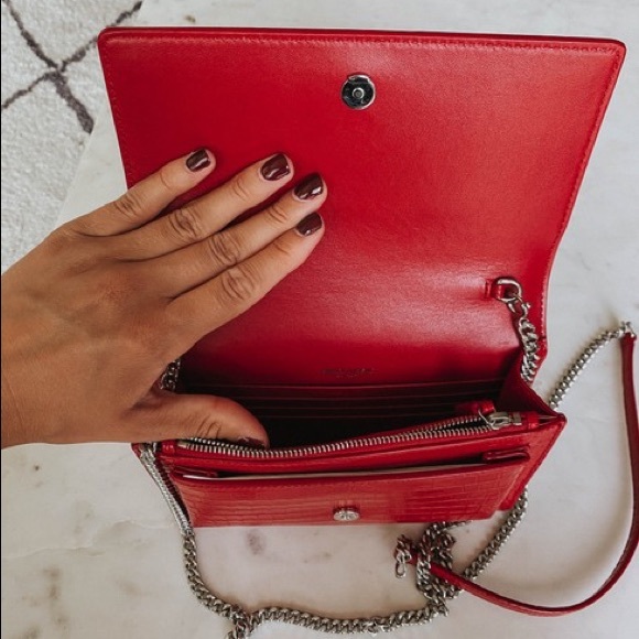 SOLD- Ysl Mini Sunset Croc Embossed Red Calfskin Leather - Picture 6 of 10